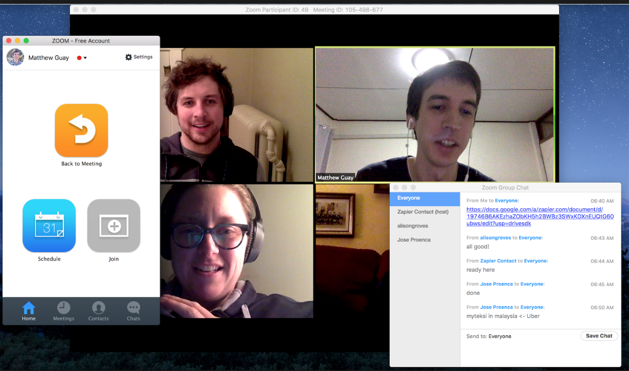 screen shot of Zoom tool for video conferencing