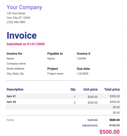 invoice google sheets template