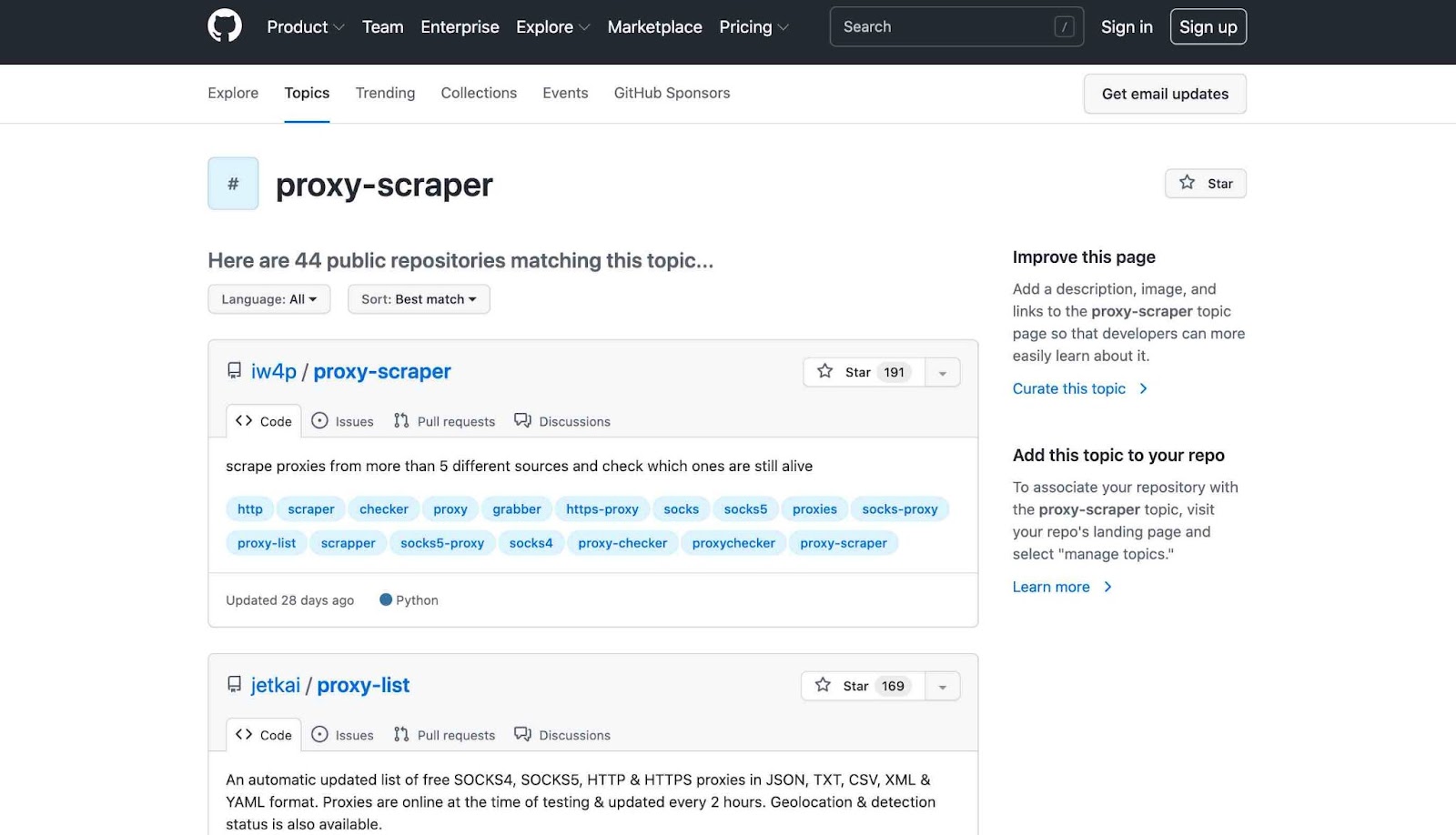 screenshot of Proxy Scraper on Github