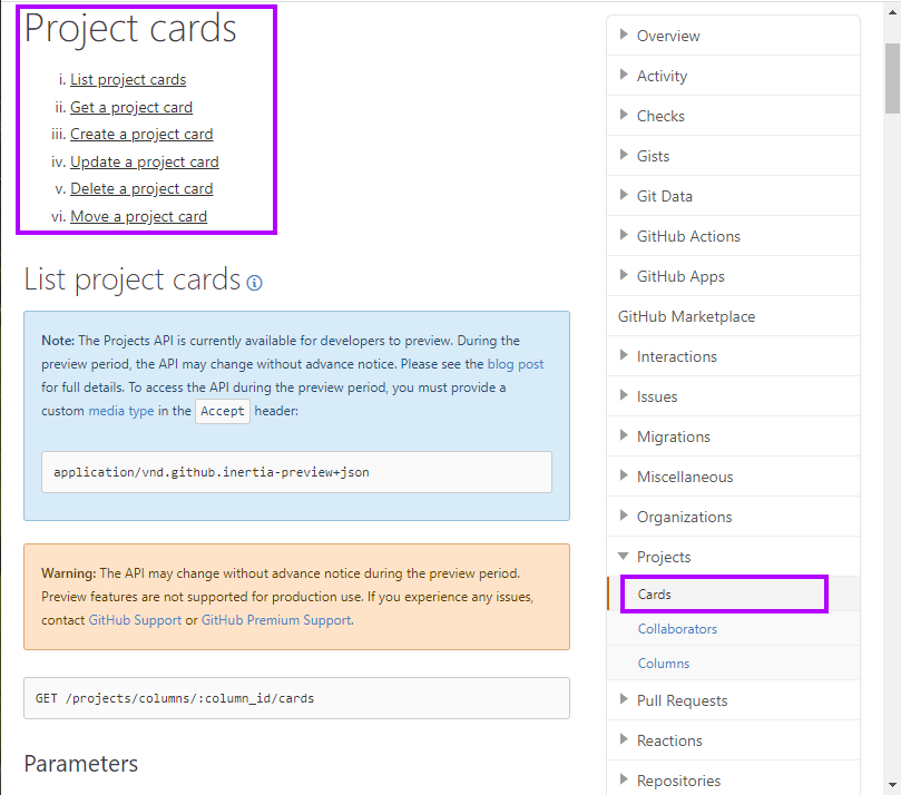 Github Project Cards API