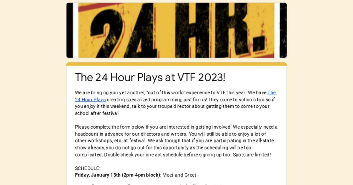 The 24 Hour Plays at VTF 2023!