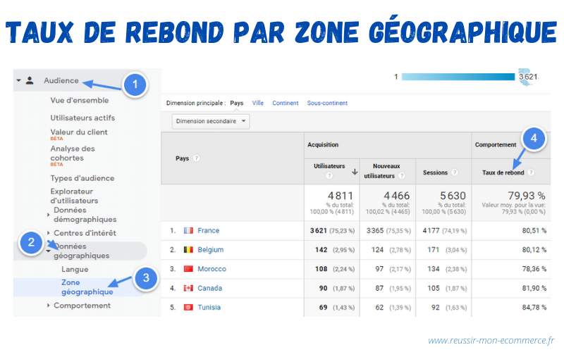 Bounce rate par zone géographique dans Google Analytics