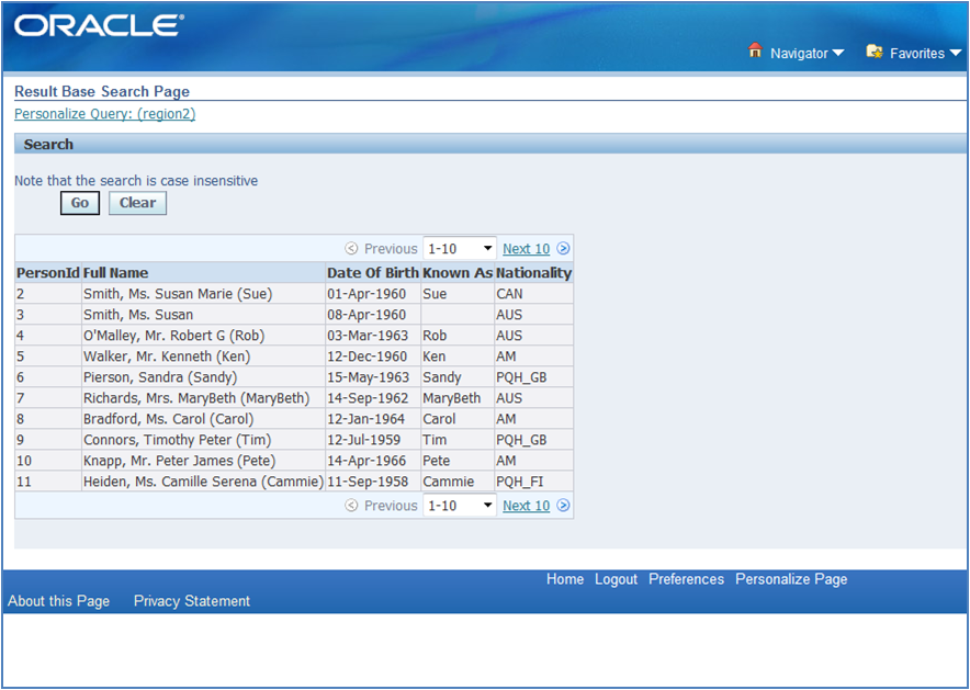 Result base search output