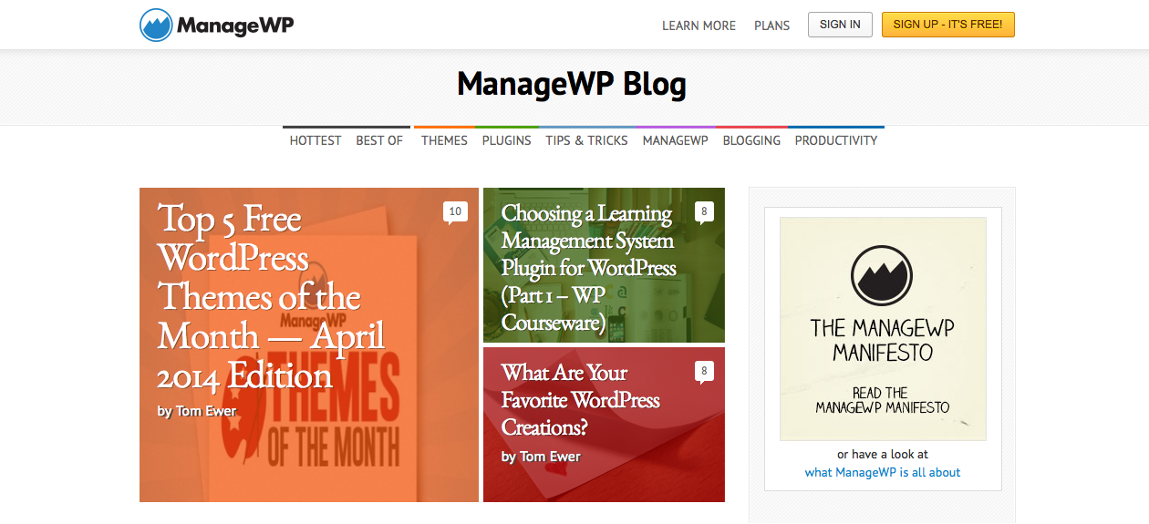 página do blog managewp