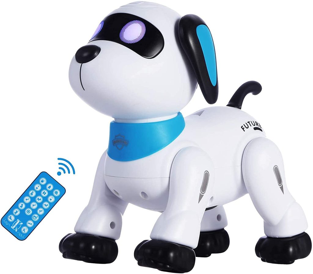 The adorable silver and blue Yiman Remote Control Robot Dog.