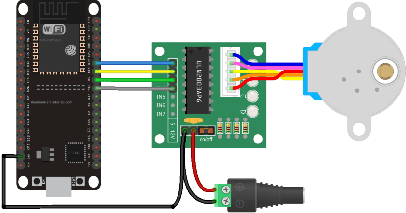 ESP32 with Stepper Motor 28BYJ-48 and ULN2003A Schematic Diagram Wiring
