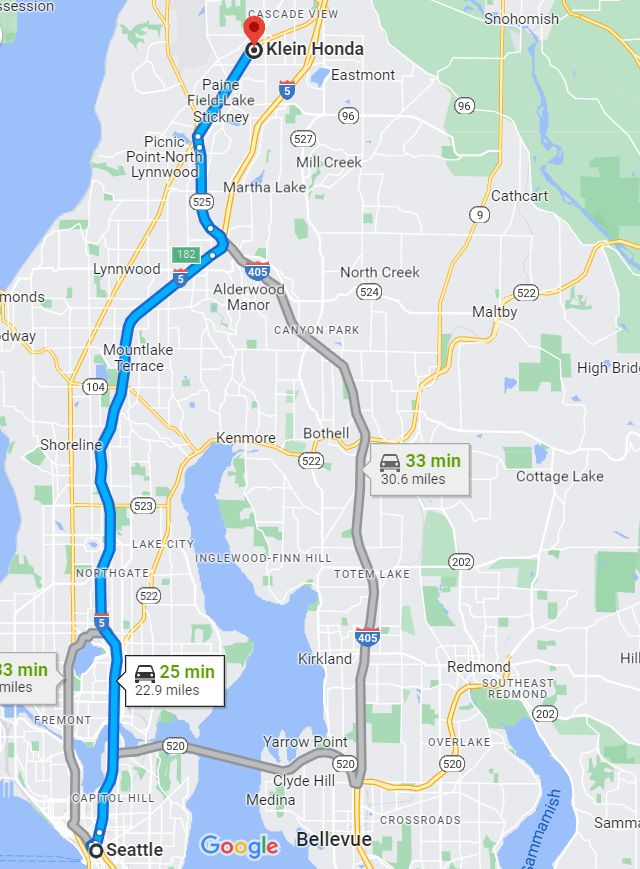 Driving directions from Seattle to Klein Honda