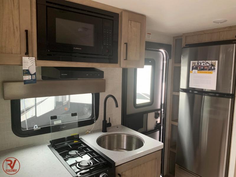Kitchen in the Ember Overland Series travel trailer