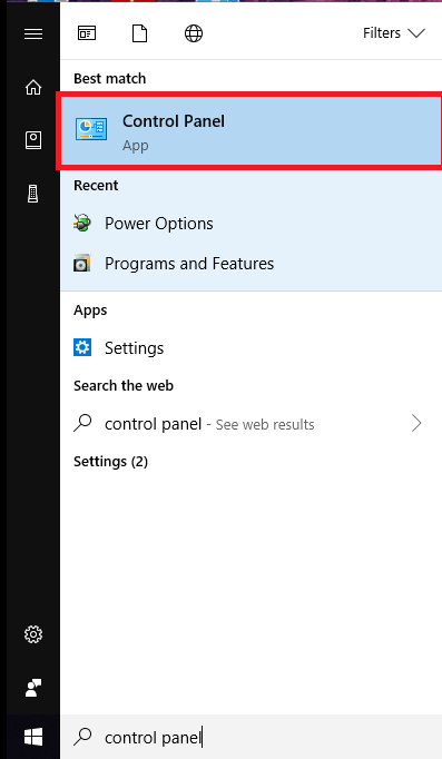 control panel search