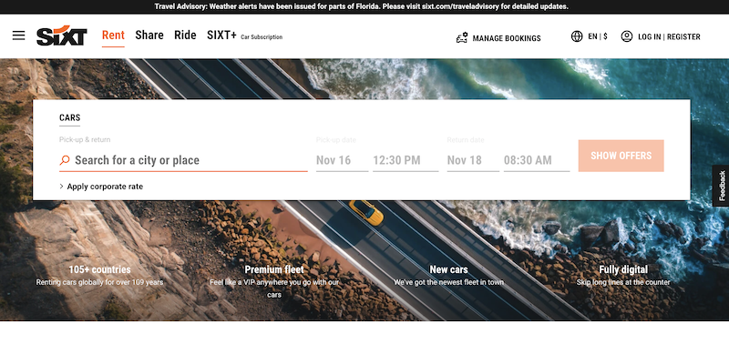 SIXT home page