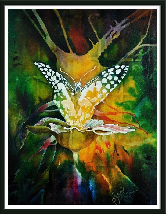 butterfly and flower colorful painting