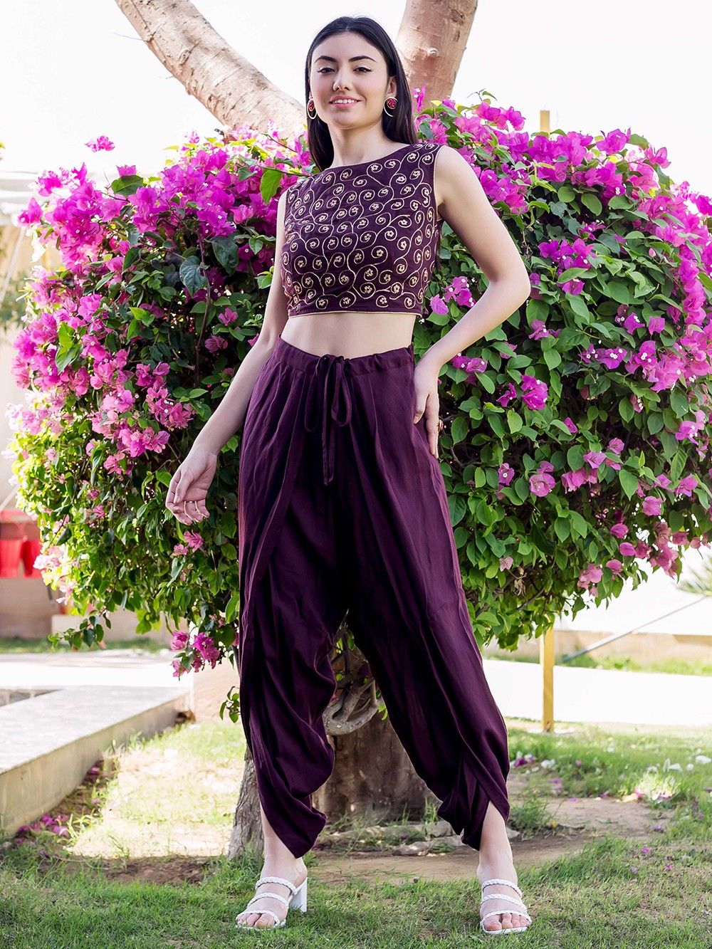 the loom-Burgundy Embroidered Modal Top