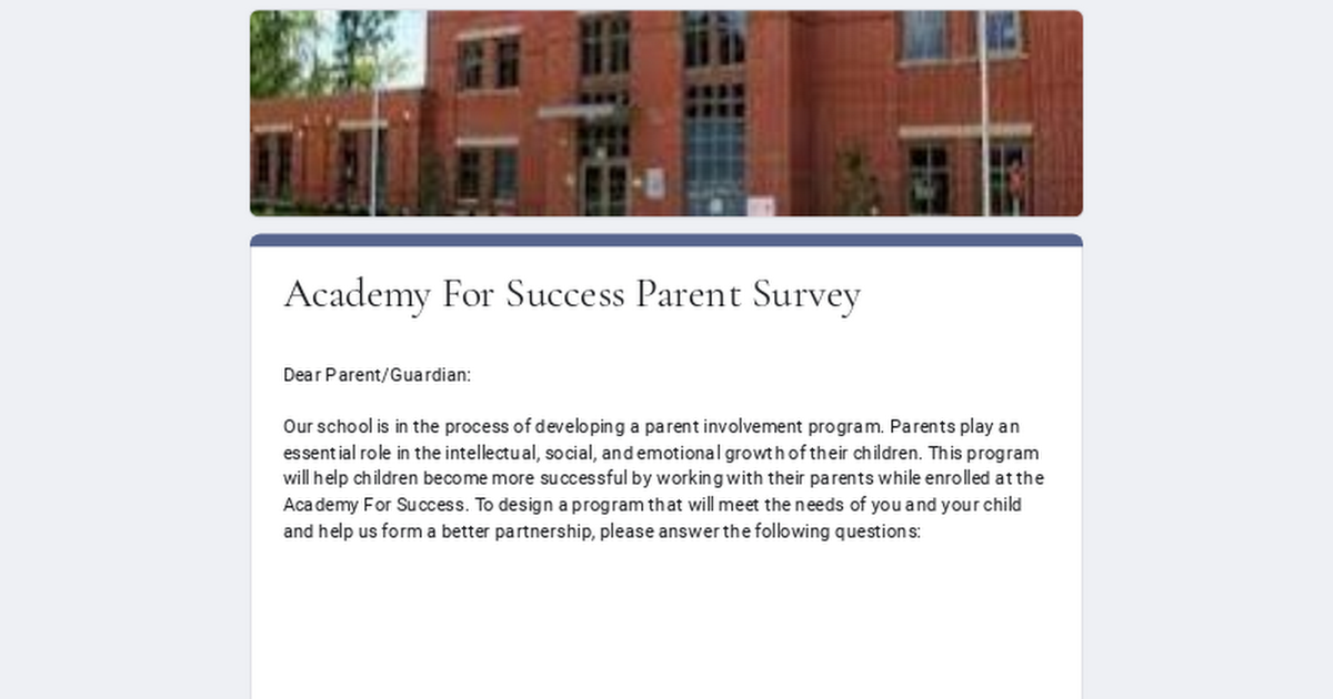 Academy For Success Parent Survey