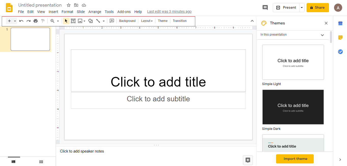 Google slides Interface