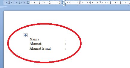 Hasil cara meluruskan titik dua di word