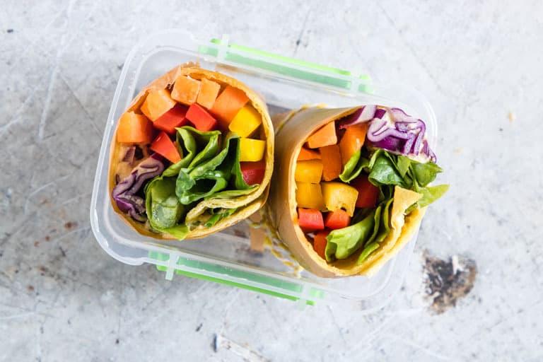 Rainbow Hummus Veggie Wrap - Tortilla Wrap | Recipes From A Pantry