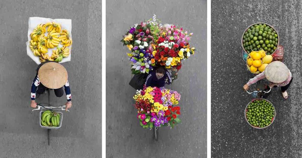 Photographer Spends Hours on Bridges to Capture Colorful Overhead Portraits of Street Vendors