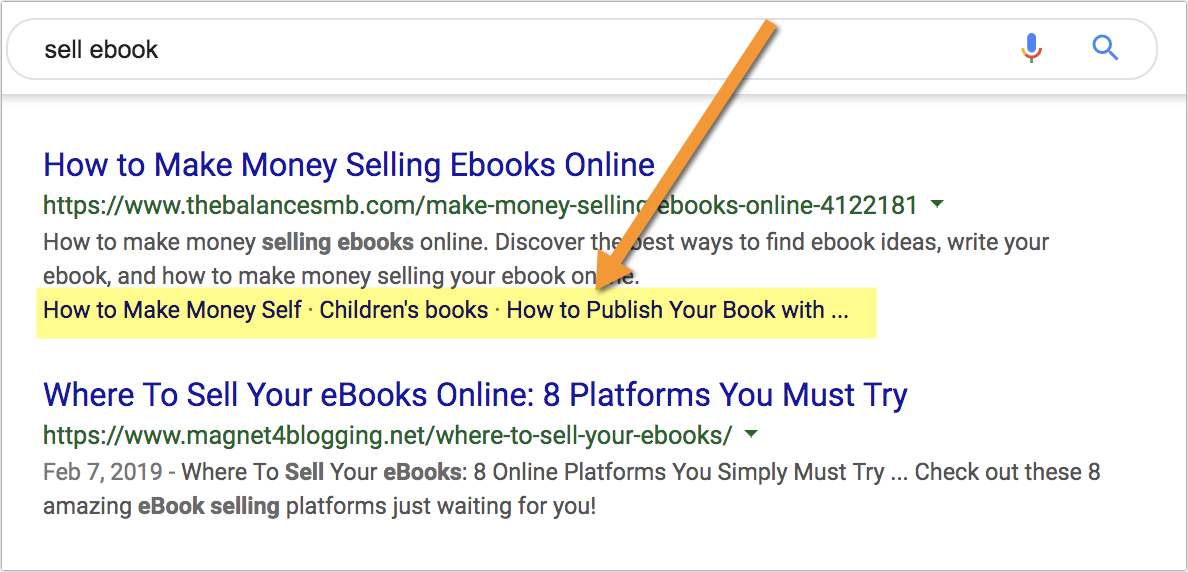 Google uses related content blocks to generate mini-sitelinks that appear below the search snippet description. 