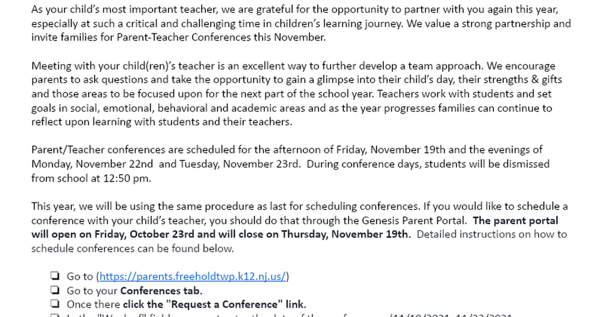 Fall 2020 Conferences Parent Letter