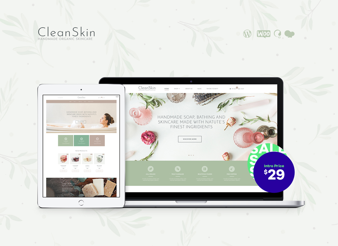 CleanSkin |  Thème WordPress pour les cosmétiques naturels et le magasin de savon artisanal bio