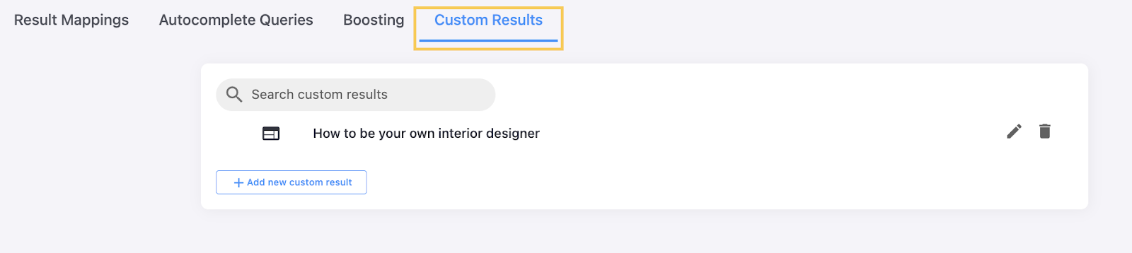 Custom Results tab