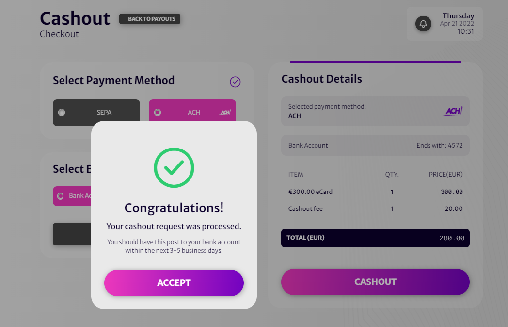 Successful Withdrawal in Hugosway