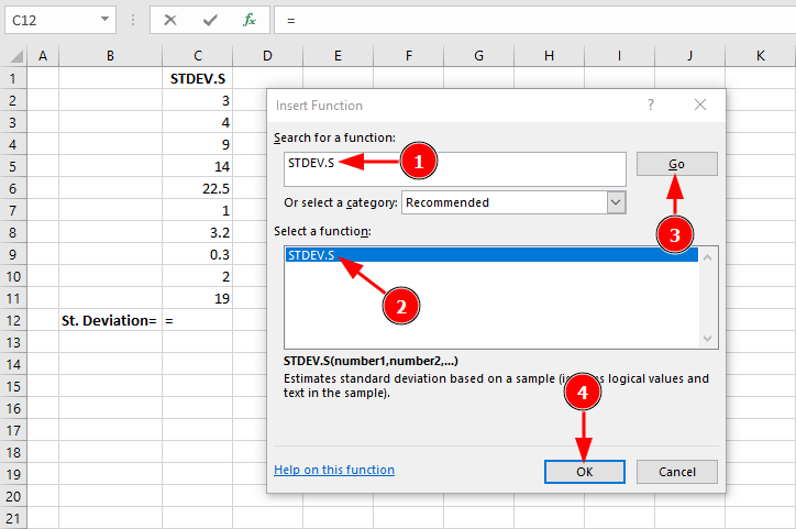 Find STDEV.S standard deviation in Excel. Source: uedufy.com