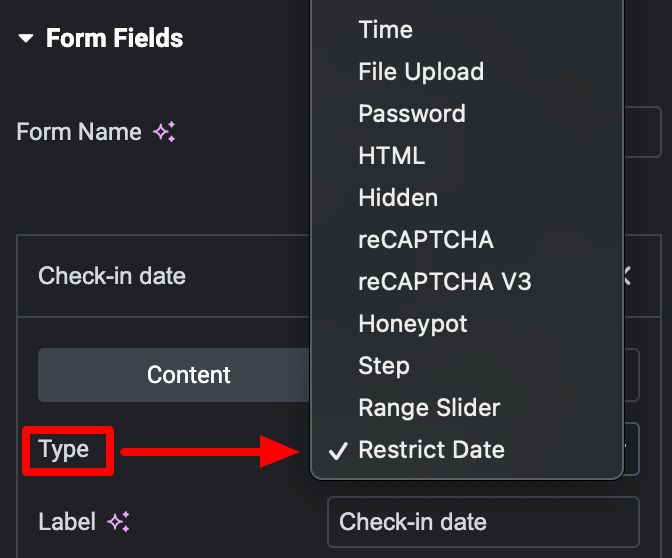 Select Restrict Date Type