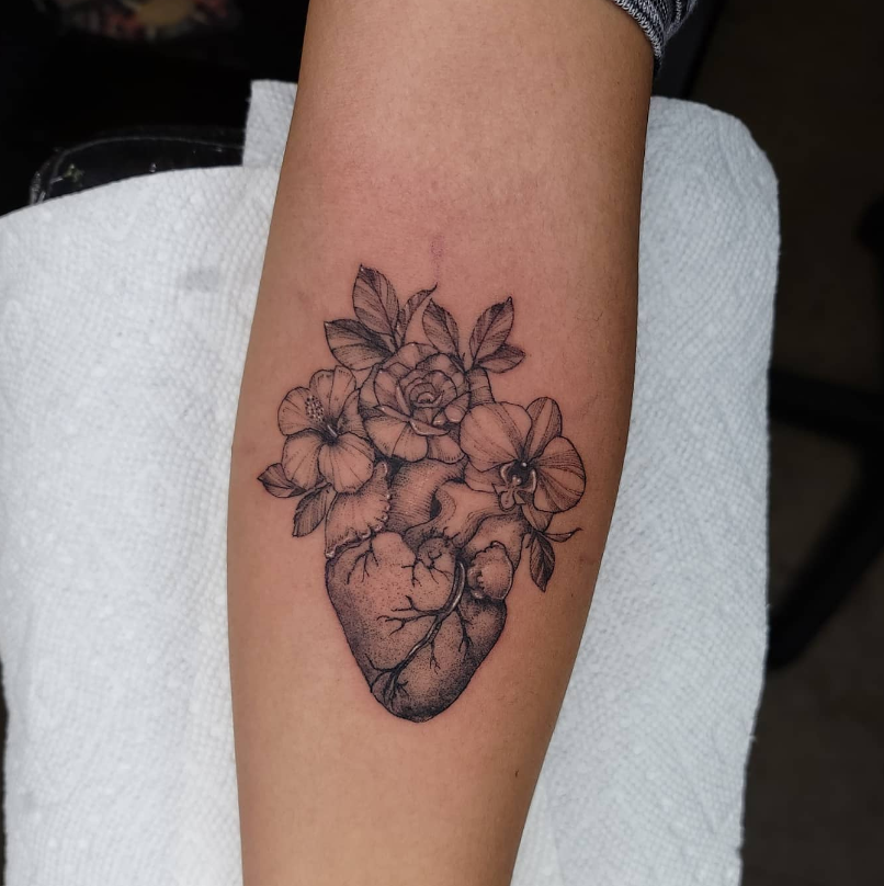 Heart And Flowers Tattoos