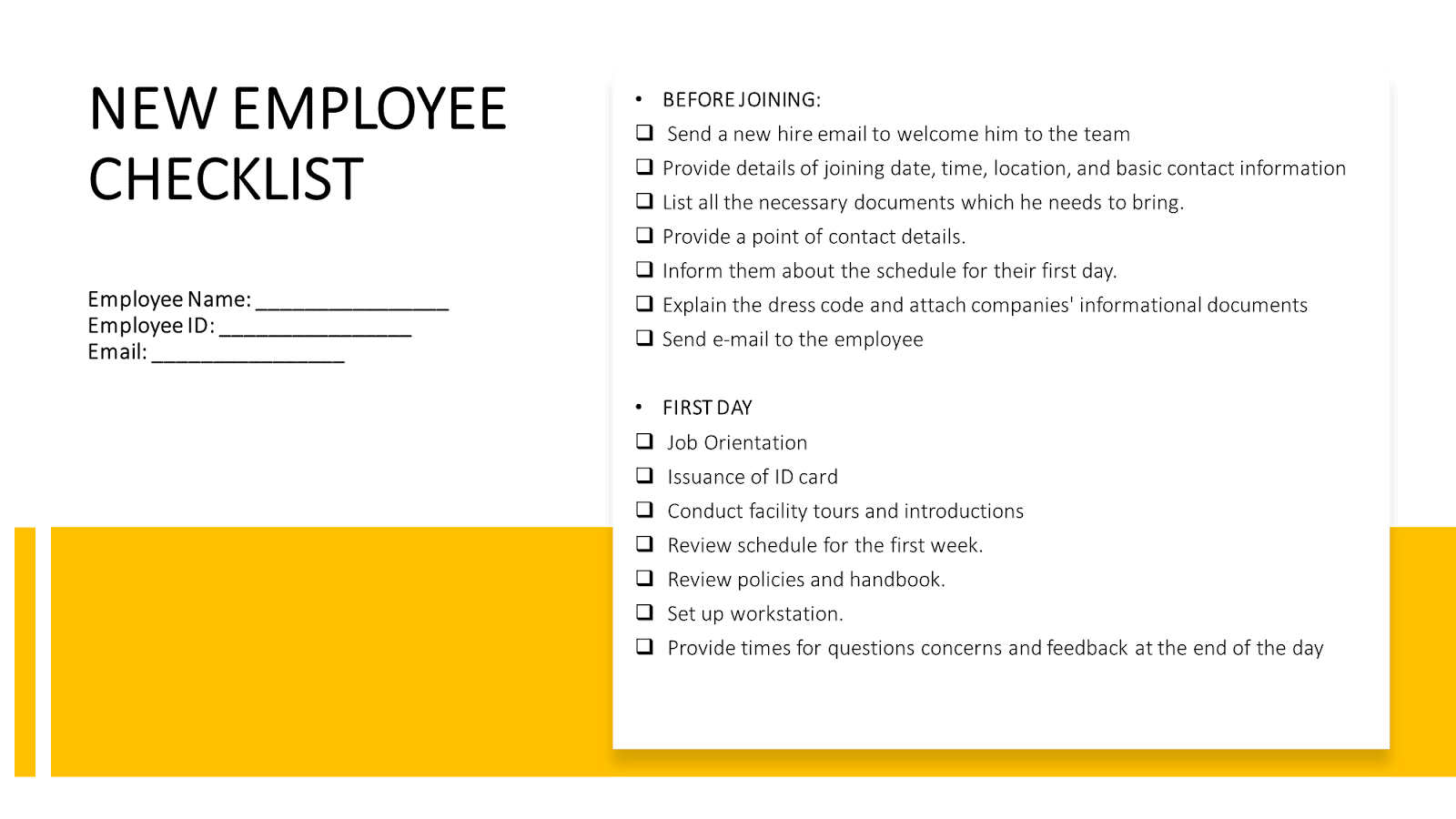new employee checklist before