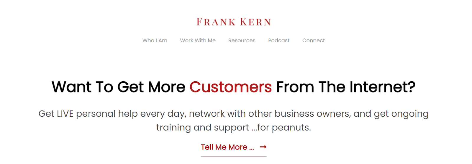 Frank Kern's home page copywriting