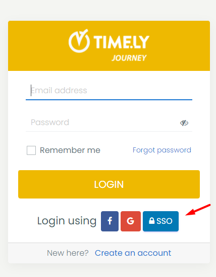 print screen of the new SSO option for login on the Timely Event Management Software