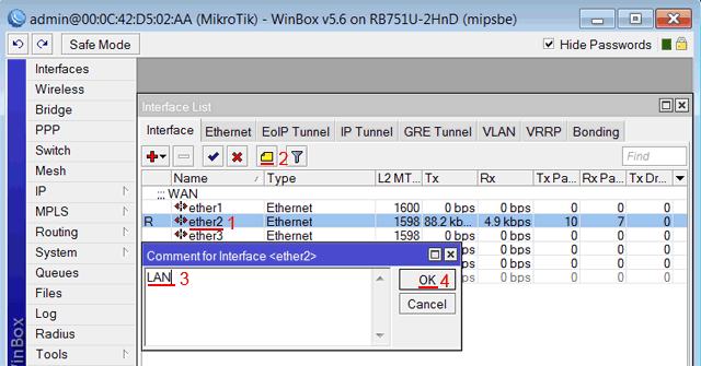 Опис LAN інтерфейсу MikroTik