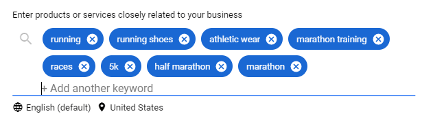 Running shoe store target keywords