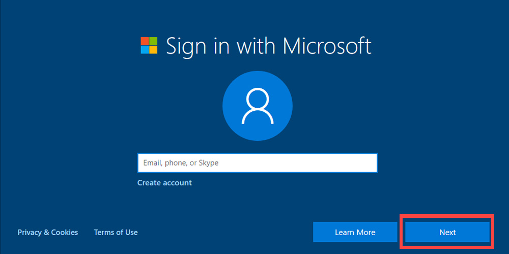 Sign in with Microsoft Windows 10