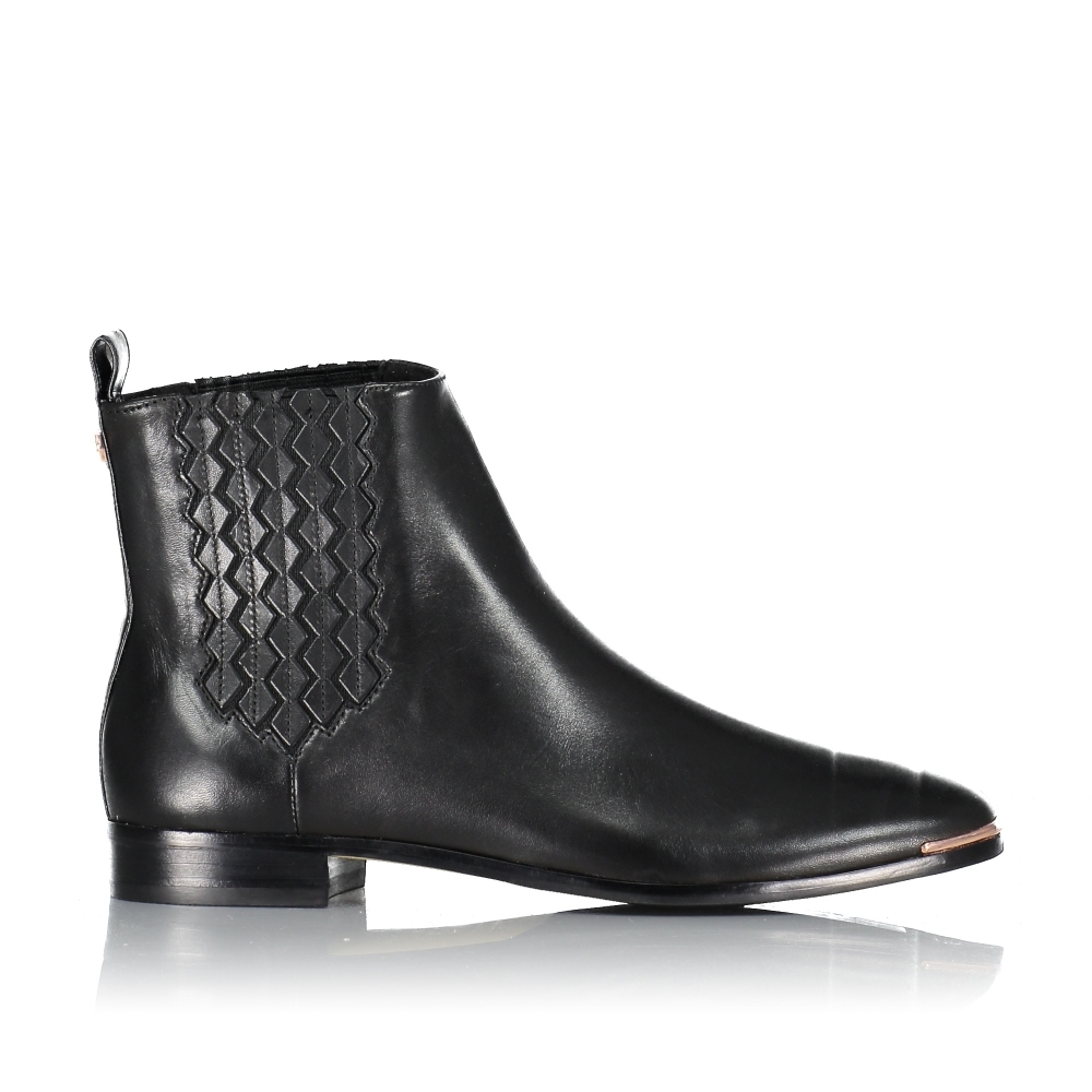 Liveca Elastic Detail Leather Ankle Boots
