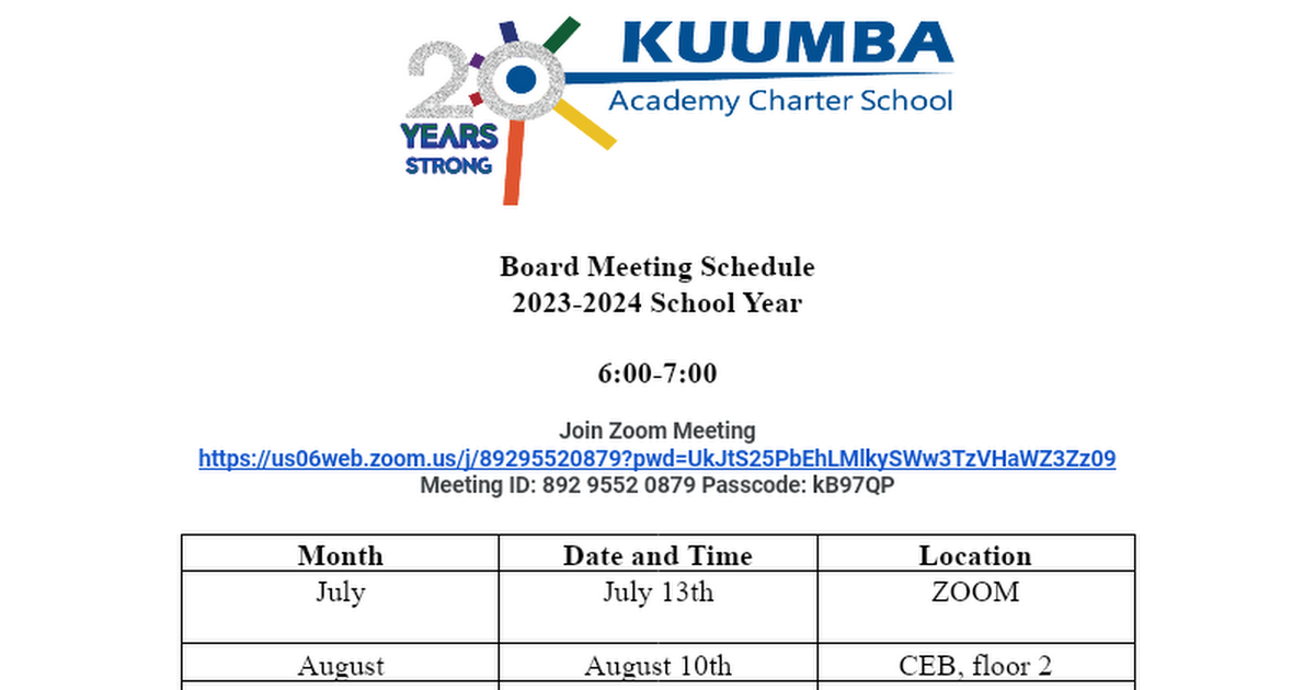 Board Meeting Schedule 20222023 Google Docs