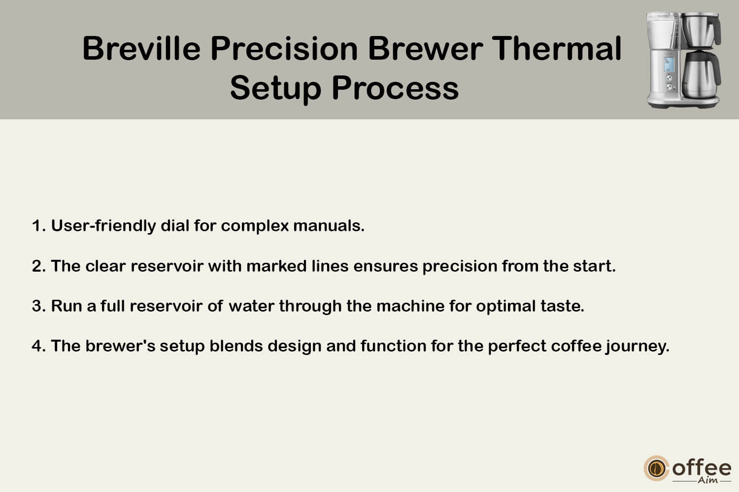 "This image illustrates the setup procedure for the 'Breville Precision Brewer Thermal' as featured in our 'Breville Precision Brewer Thermal Review' article."
