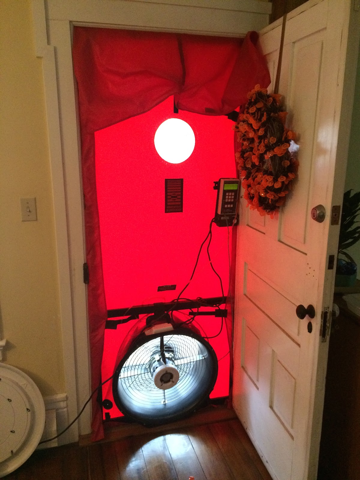 A blower door measures air leakage in your home, here is what one looks like