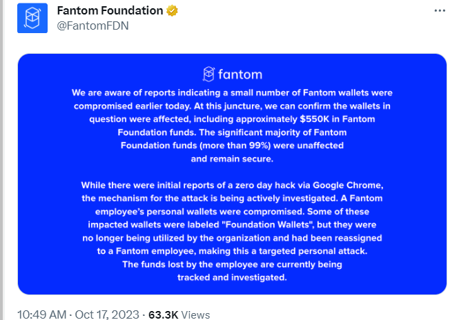 Fantom Wallets Hacked For Crypto Worth $550,000 