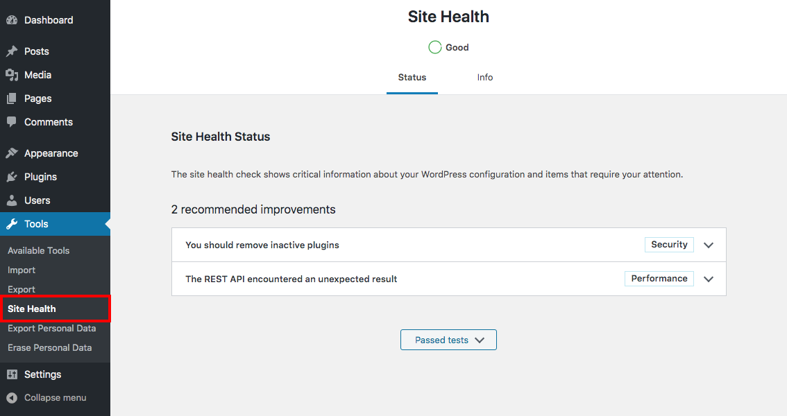 Saúde do site WordPress - API REST