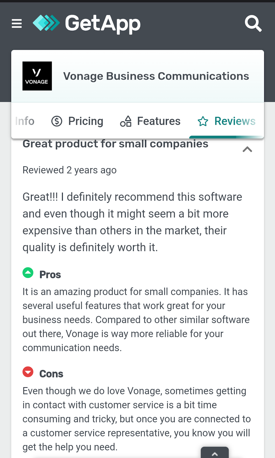 Vonage Business Phone reviews from GetApp