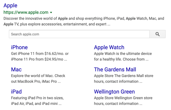 Resultados personalizados de sitelinks do Google