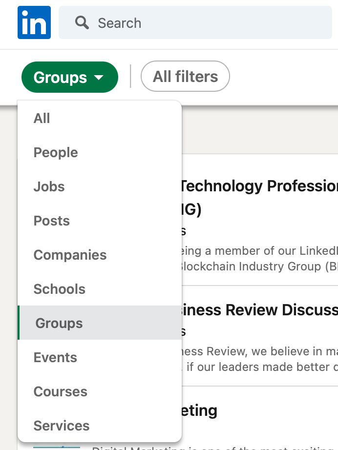 Search for groups and events on LinkedIn where you can find possible networking opportunities.