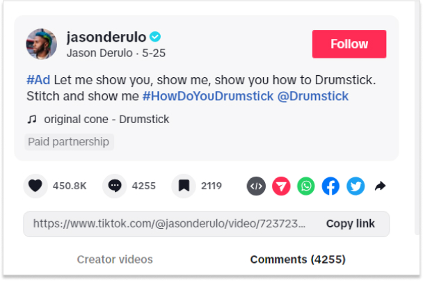 Drumstick brand collaboration with famous Titoker Jason Derulo.