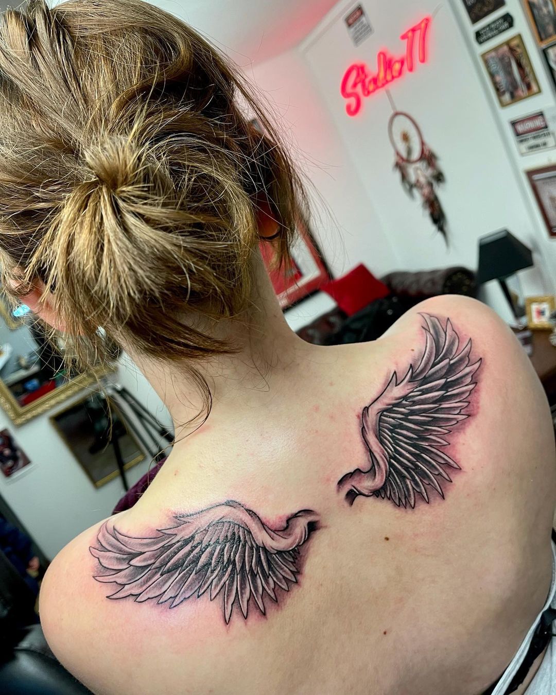 Cute Wings Tattoo On Shoulders Back