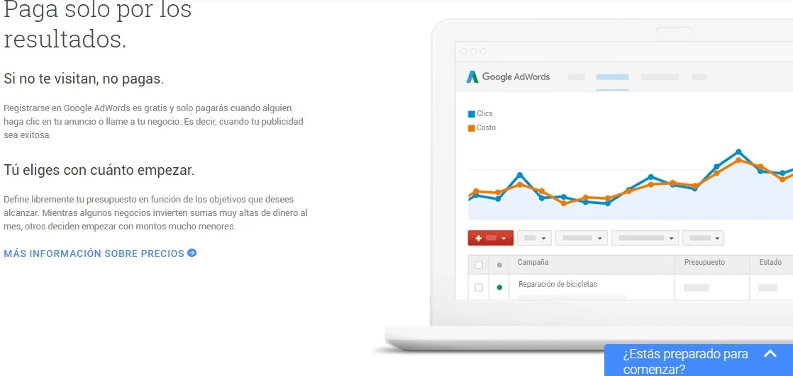 Pagina de destino Google Adwords