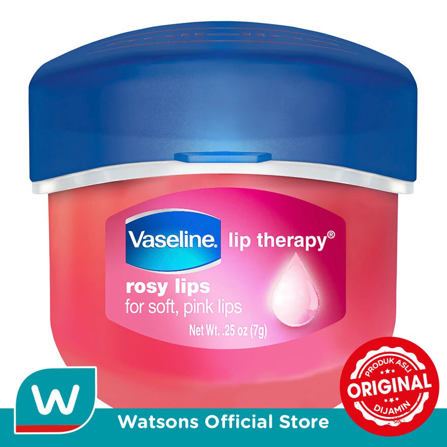 Vaseline lip therapy rosy lips memiliki kandungan ekstrak aloe vera dan petroleum jelly yang mampu mengunci kelembapan bibir.