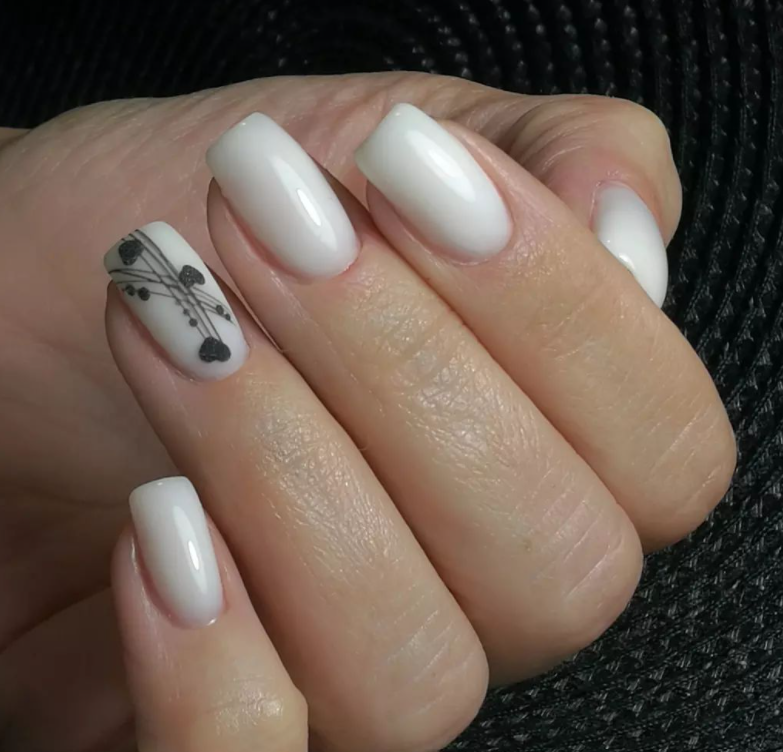 Peace Of Love White Nails With Design