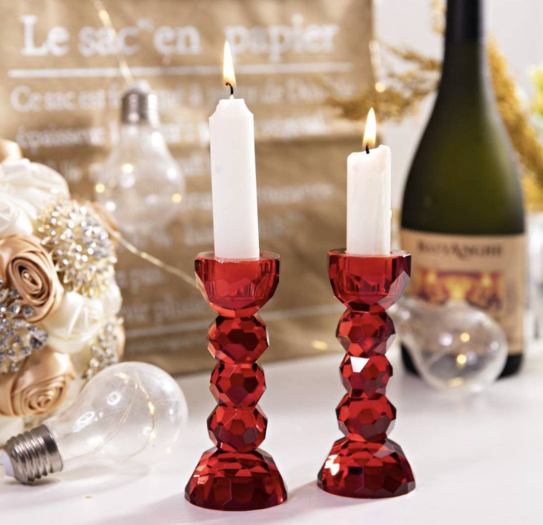 red crystal candlesticks